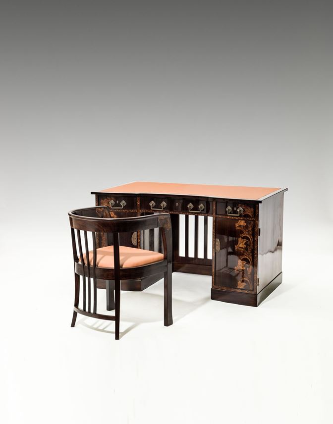 Bernhard Ludwig - DESK AND CHAIR &quot;MÜNCHEN&quot; from FURNITURE FOR A GENTLEMEN’S STUDY consisting of: bookcase, desk and chair, side table, long case clock  | MasterArt